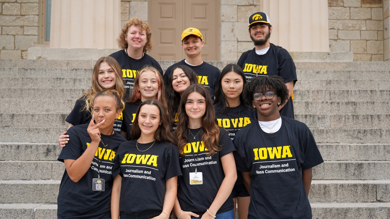 2025 Broadcast students pose for picture on Old Cap steps 